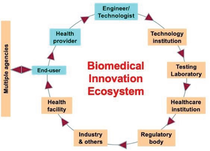 Schematic showing a biomedical innovation ecosystem.