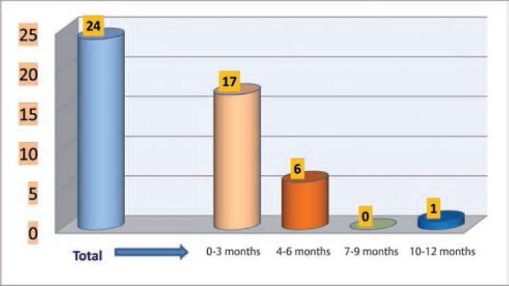 Age distribution of infants operated for the patent vitellointestinal duct.